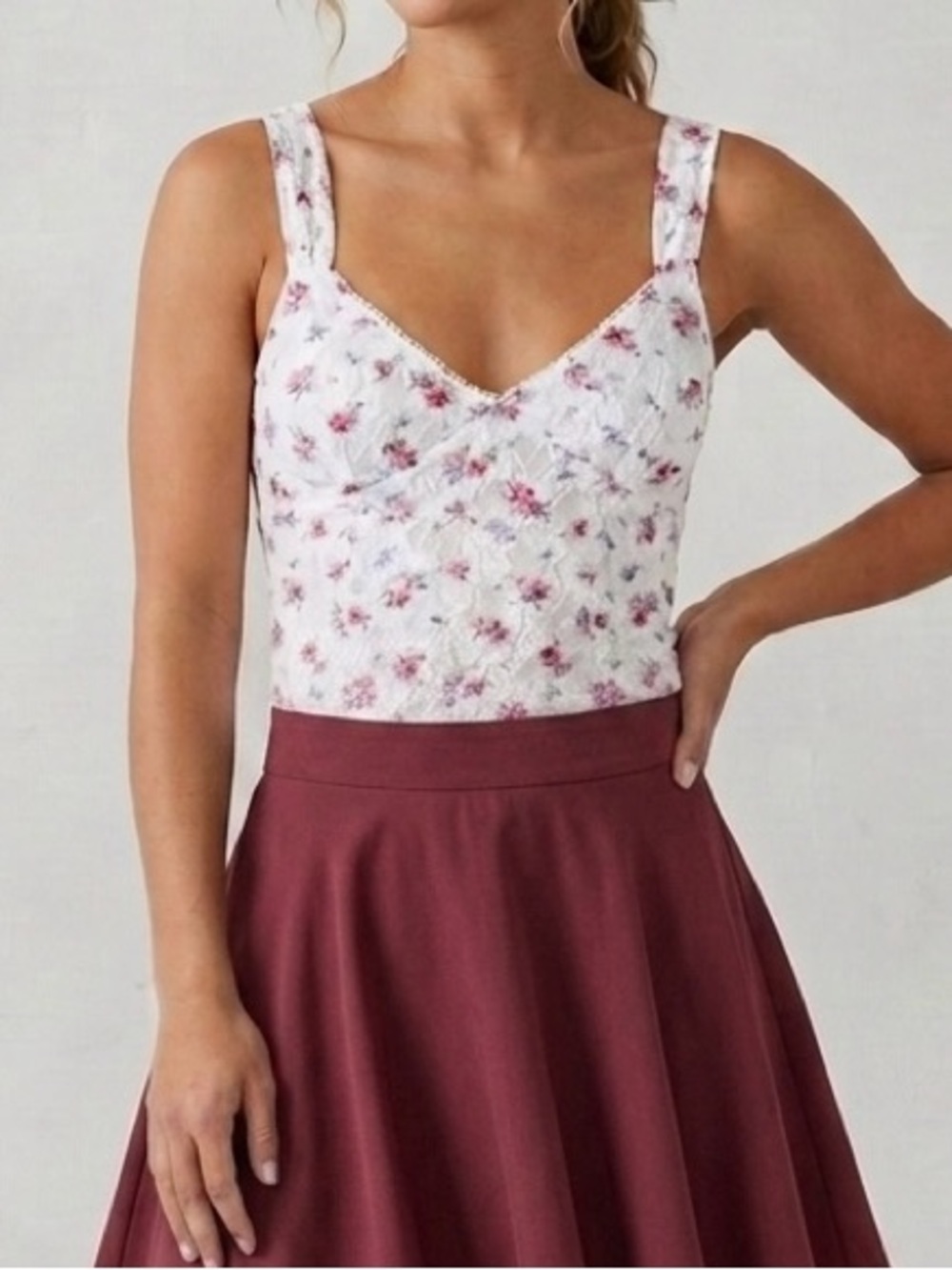 THIRTY/THIRTY Women's Floral Lace Tank Top Camisole White Pink Small Cottage